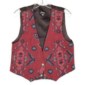 Maruca Womens Southwest Vest M Red Tapestry Boho Cowgirl Rodeo Western Aztec